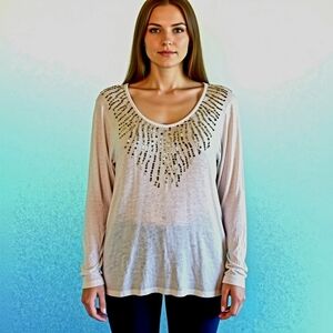 CALVIN KLEIN Soft Lightweight Deep V-neck T-shirt Embellished With Gold Sequins